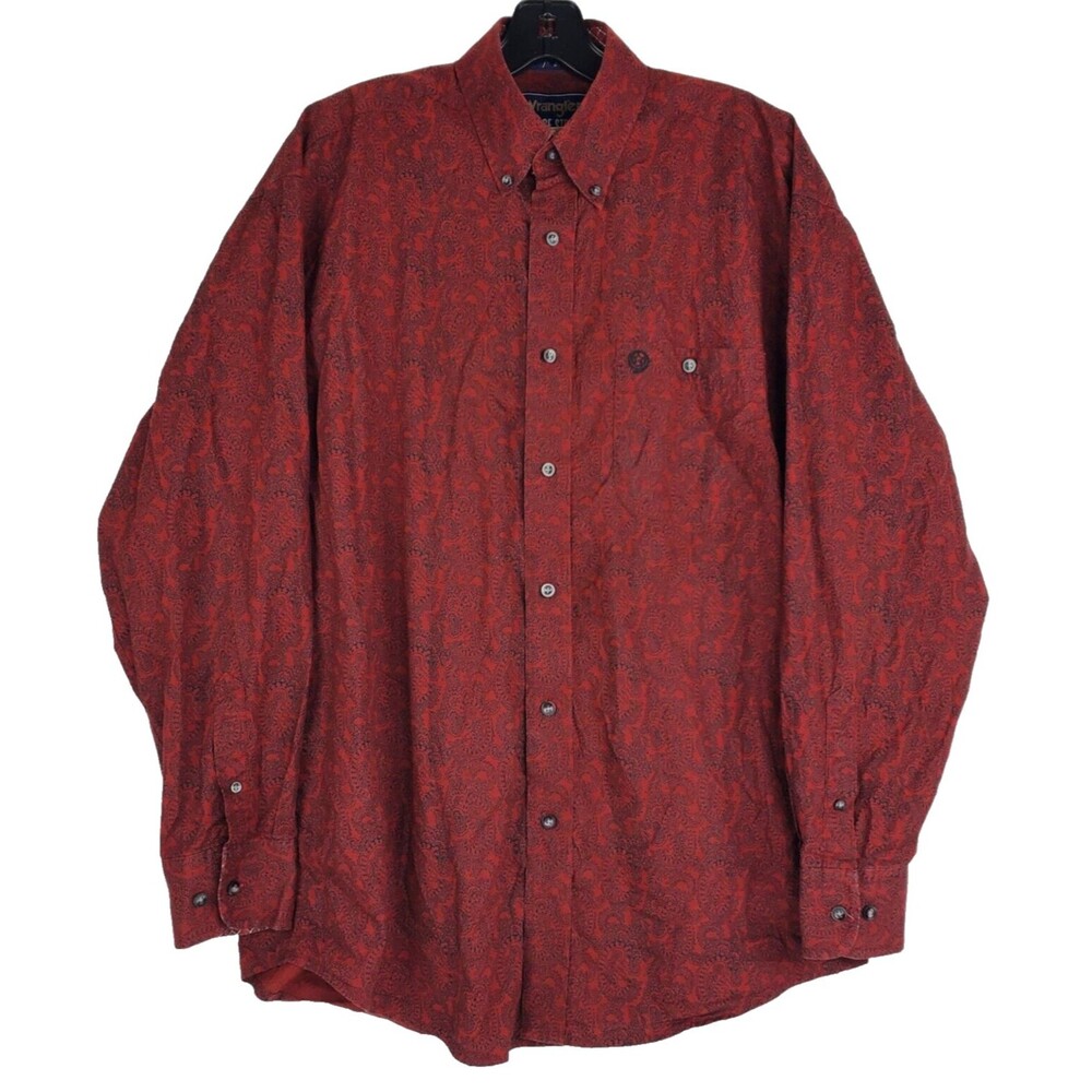 WRANGLER Shirt GEORGE STRAIT Mens Medium Red Paisley Casual Button Up Western